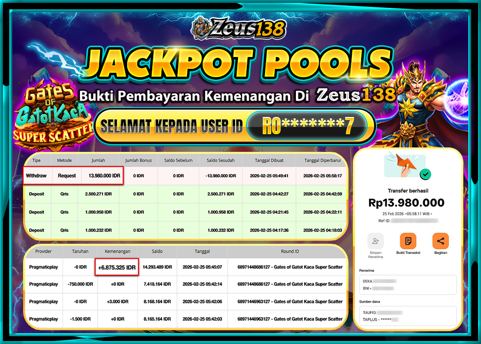 ZEUS138 GATES OF GATOT KACA SUPER SCATTER Rp.13,980,000 LUNAS